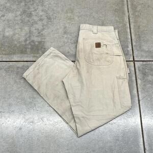 vintage carhartt beige relaxed baggy fit dungaree cargo pants size 34 x 30
